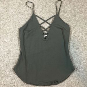 Express One Eleven Criss-cross Tank Olive Green